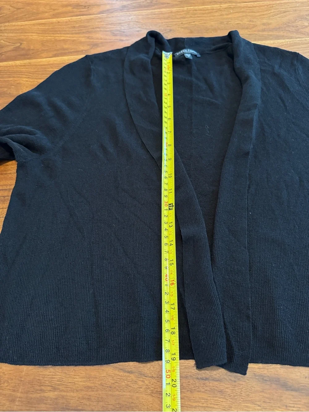 Eileen Fisher Cropped Viscose Knit Open Cardigan Shawl Front EUC Plus 1X Black
